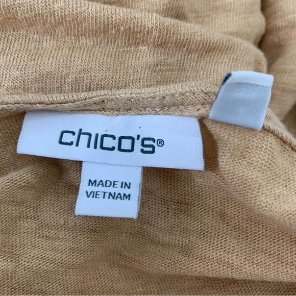 Chicos Womens 100% Linen Embroidered Short Sleeve Top Tan Neutral Lagenlook - Picture 14 of 16